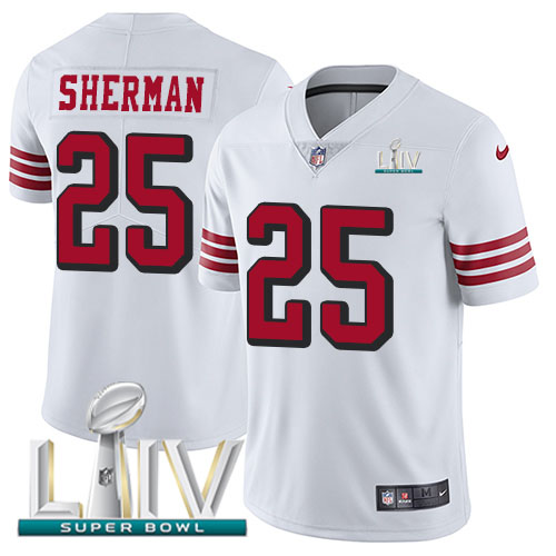 San Francisco 49ers Nike #25 Richard Sherman White Super Bowl LIV 2020 Rush Youth Stitched NFL Vapor Untouchable Limited Jersey->youth nfl jersey->Youth Jersey